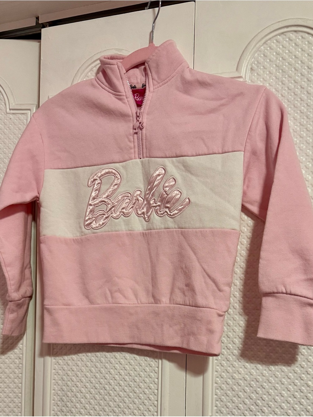 Barbie Pink and White Half-Zip Pullover Sweatshirt
